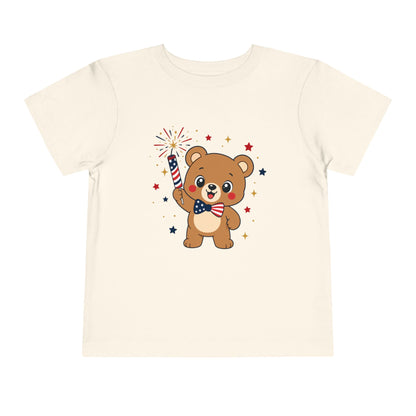 Patriotic Bear Toddler Tee — 4th of July Firework Shirt