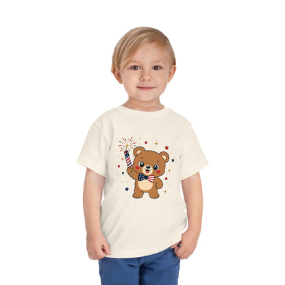 Patriotic Bear Toddler Tee — 4th of July Firework Shirt