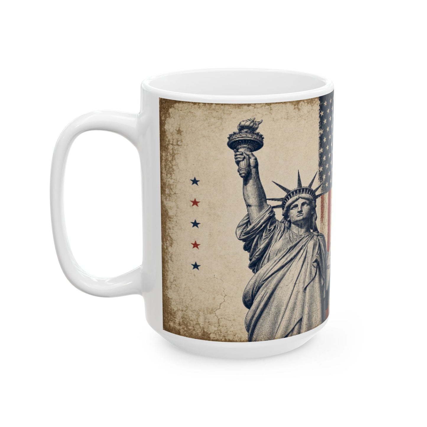 Vintage Statue of Liberty & Flag “250 Years” Patriotic Coffee Cup