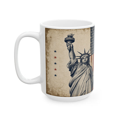Vintage Statue of Liberty & Flag “250 Years” Patriotic Coffee Cup