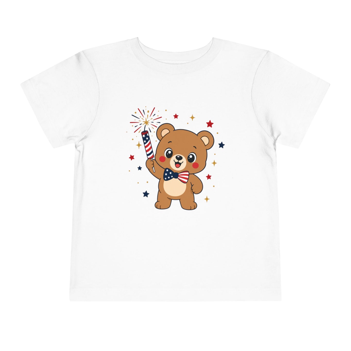 Patriotic Bear Toddler Tee — 4th of July Firework Shirt
